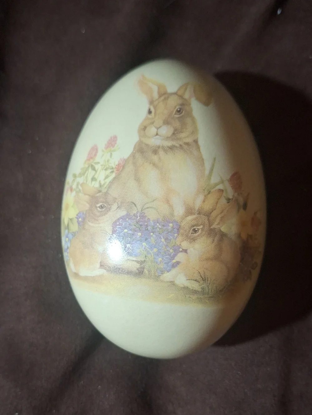 Vintage Decorative Trinket Box with a Bunny Print Egg